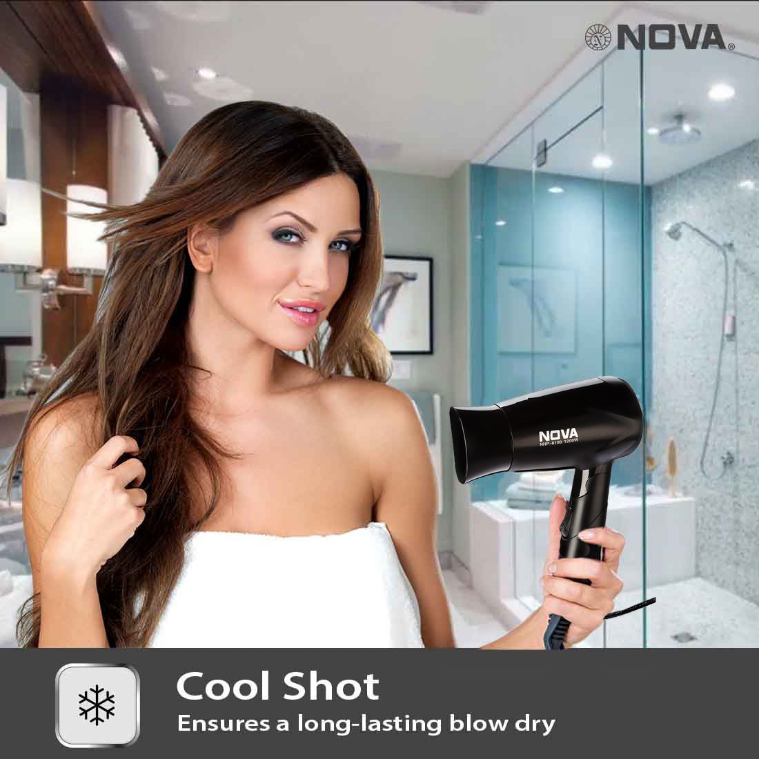 Nova Silky Shine Hot Cold Foldable NHP 8100 Hair Dryer Blow Dryer Nova India